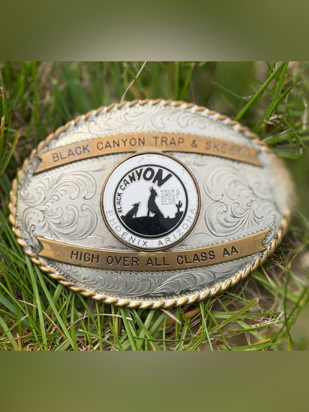 Vintage Black Canyon High Over All Class AA Western Belt Buckle - Gold & Silver